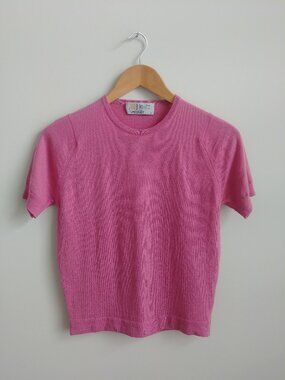 John Smedley made in England 100% merino wool short sleeve pink sweater top S
